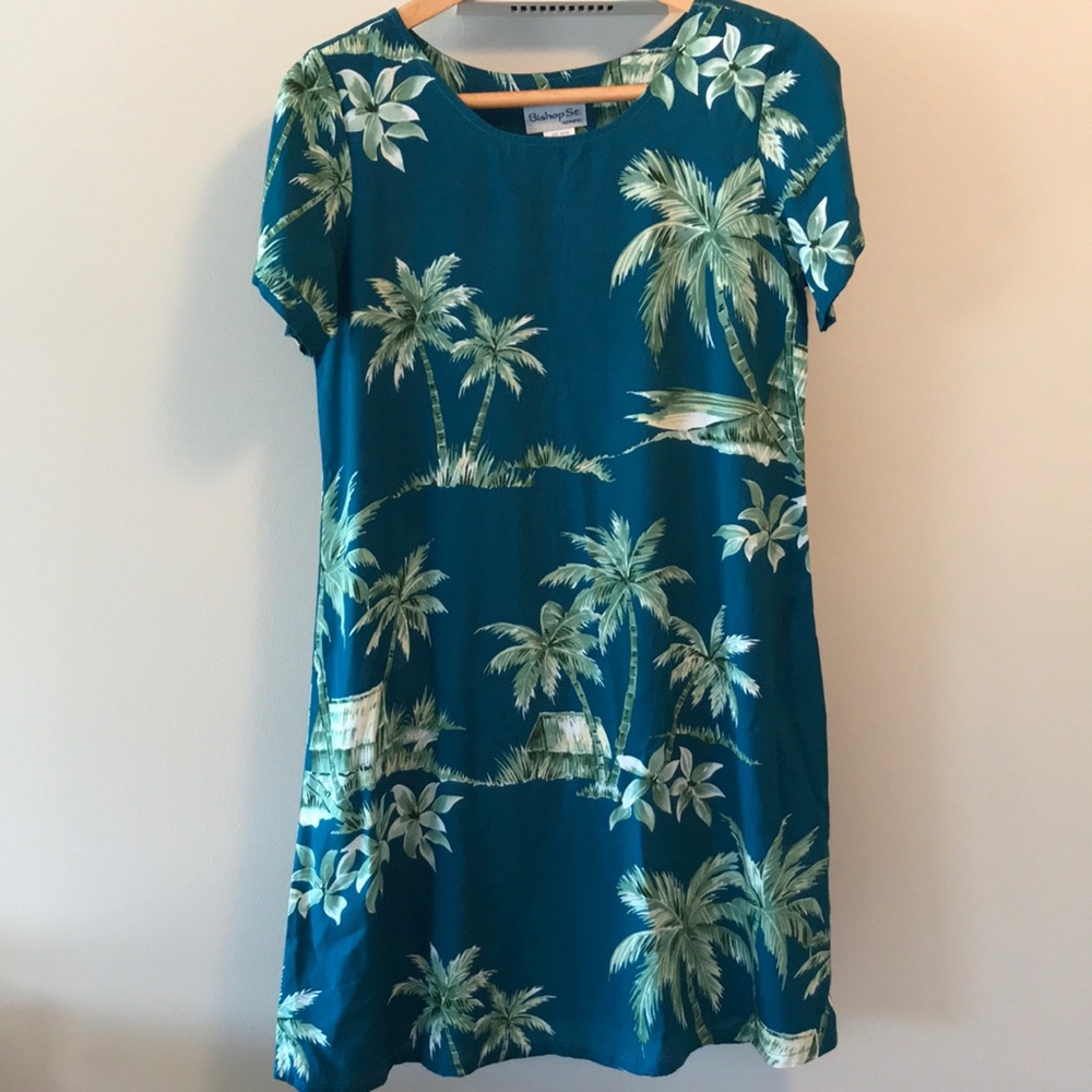 Bishop St Hawaiian made vintage teal dress EUC